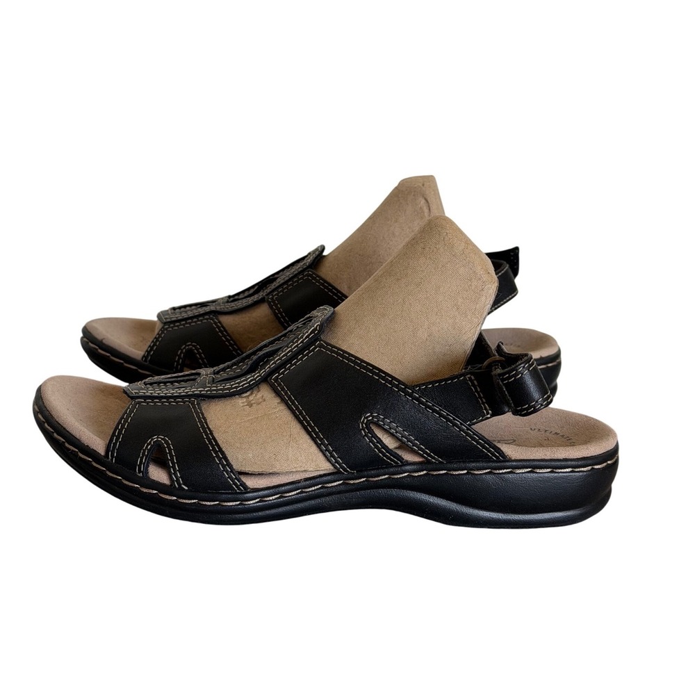 Clarks Leisa Janna Sandals Womens 6.5W Black Leather Slingback Comfort 26134309